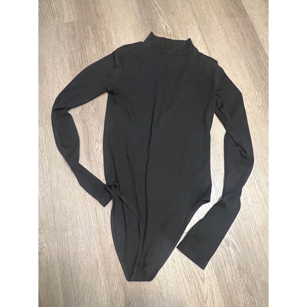 Zara Trafaluc Black Ribbed Mock Neck Long Sleeve Bodysuit Medium